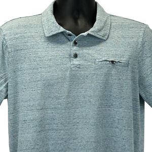 Rock & Republic Polo Shirt Short Sleeve Pocket Striped Blue L Large